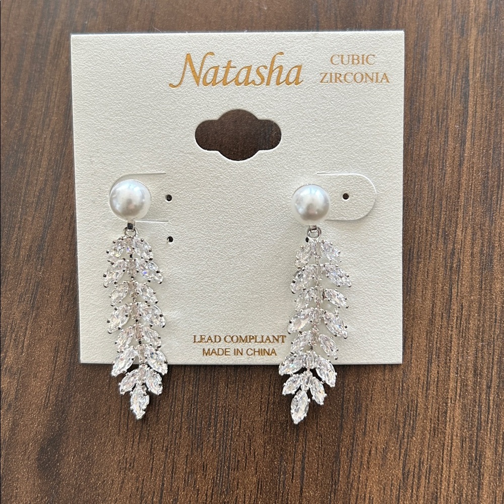 Pearl/Cubic Zirconia Bridal Dangle Earring